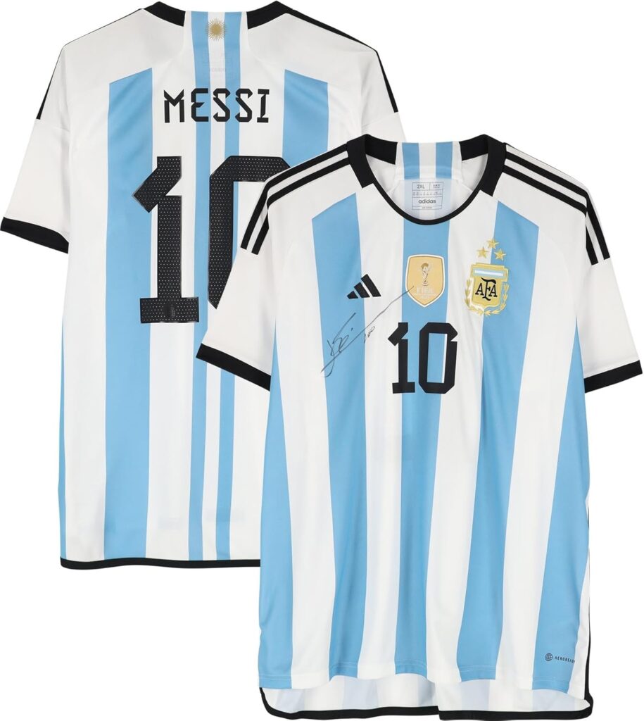 Lionel Messi Argentina National Team Autographed 2024 adidas Replica Jersey – Front Signed – World Cup Champions Patch – Autographed Soccer Jerseys