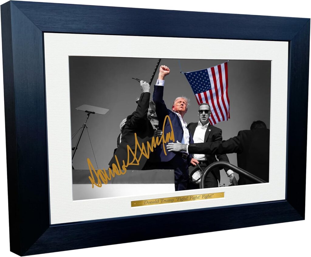 Kitbags & Lockers 12×8 A4 Donald Trump President Republican Rally Fight Signed Autographed Autograph Photo Photograph Picture Frame Gift, Black