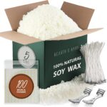 Hearth & Harbor Organic Soy Candle Wax for Candle Making, 5 lbs Natural Candles Making Supplies, Beeswax-Free, Paraffin-Free, Pure Soy Wax Flakes Perfect for Candles, Tealights and Melts