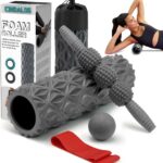5 in 1 Foam Roller Set – Trigger Point Foam Back Roller, Muscle Roller Stick, Massage Ball, Stretching Band for Deep Muscle Massage Pilates Yoga,Fitness Exercise for Whole Body Release