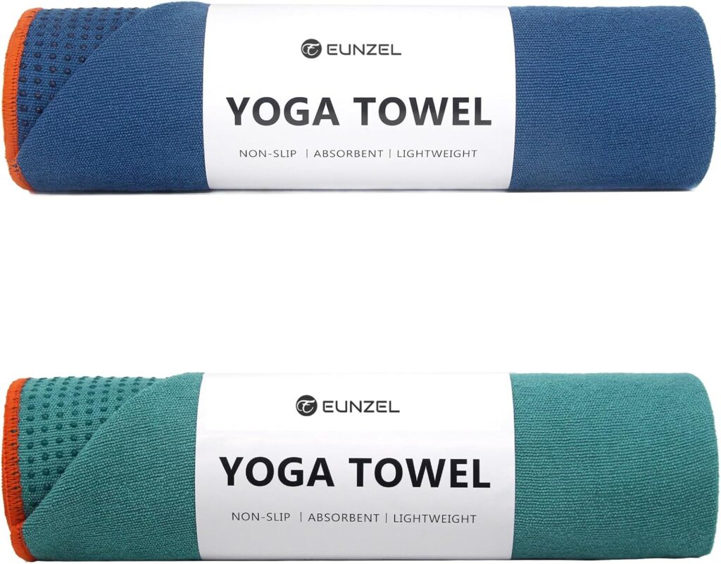 Eunzel 2 Pack Hot Yoga Towel with Grip Dot, Non Slip Yoga Mat Towe Sweat Absorbent Towel for Hot Yoga,Bikram, Pilates and Fitness 72″ x 24″, Dark Cyan/Steel Blue