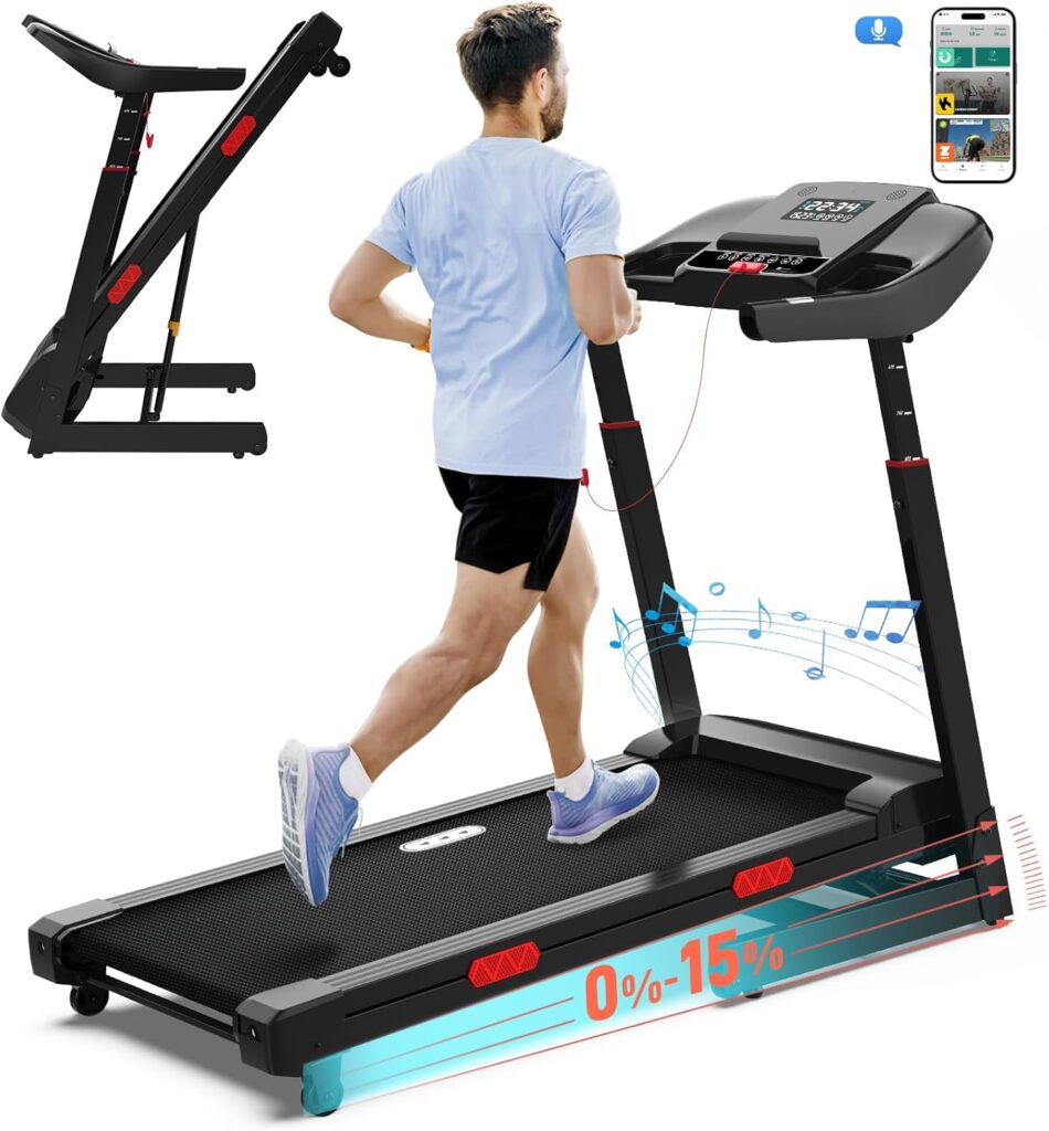 CIIHI Treadmill with Auto Incline – Adjustable Height Handrail 15% Auto Incline Treadmill with 400 lbs Capacity – Foldable Running Machine for Home with APP, Voice Control and Speaker – 8.7 MPH