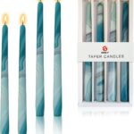 10 inch Long Candle Blue Quicksand Taper Candles Printed Candlestick Handmade Unscented Taper Candle 4 Pack Smokeless Tapered Candles for Home Dinner Wedding Holiday
