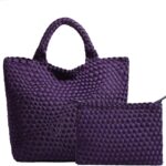 JINMANXUE Woven Hobo Bag For Women Neoprene Tote Bag Large Capacity Handbag Patchwork Handmade Casual Shoulder Bags