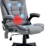 Vinsetto 6 Point Vibrating Massage Office Chair with Heat, Linen High Back Executive Office Chair with Reclining Backrest, Padded Armrests and Remote, Gray