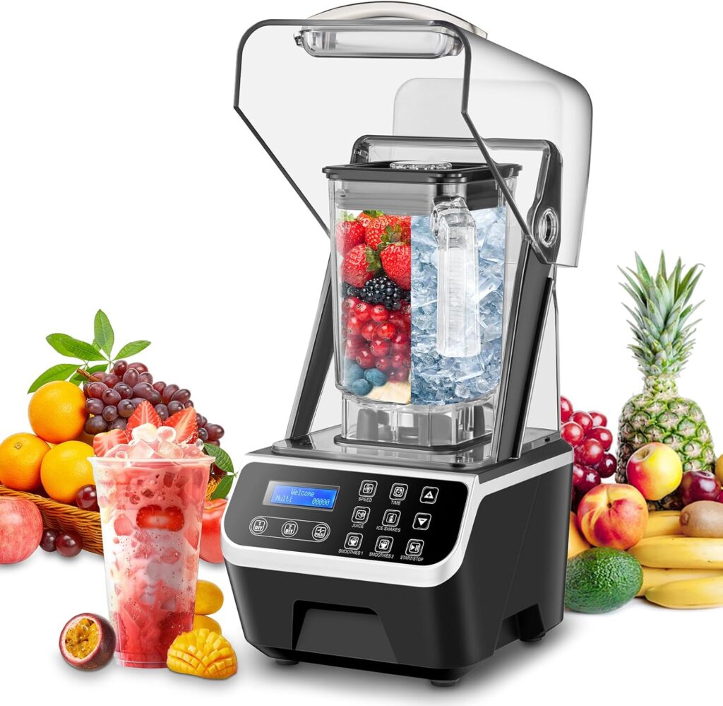 Commercial Blender 2200W 2.1QT 68OZ Quiet Blender Brushless Motors Commercial Smoothies, Frozen Drinks,Self-Cleaning，Electric Countertop Blenders Heavy-Duty,Silver Grey