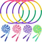 8 Pcs Toy Hoop and Jump Rope Set for Kids Include 4 Skipping Rope and 4 Detachable Weight Size Hoop Gymnastic Fitness Exercise Gift Equipment