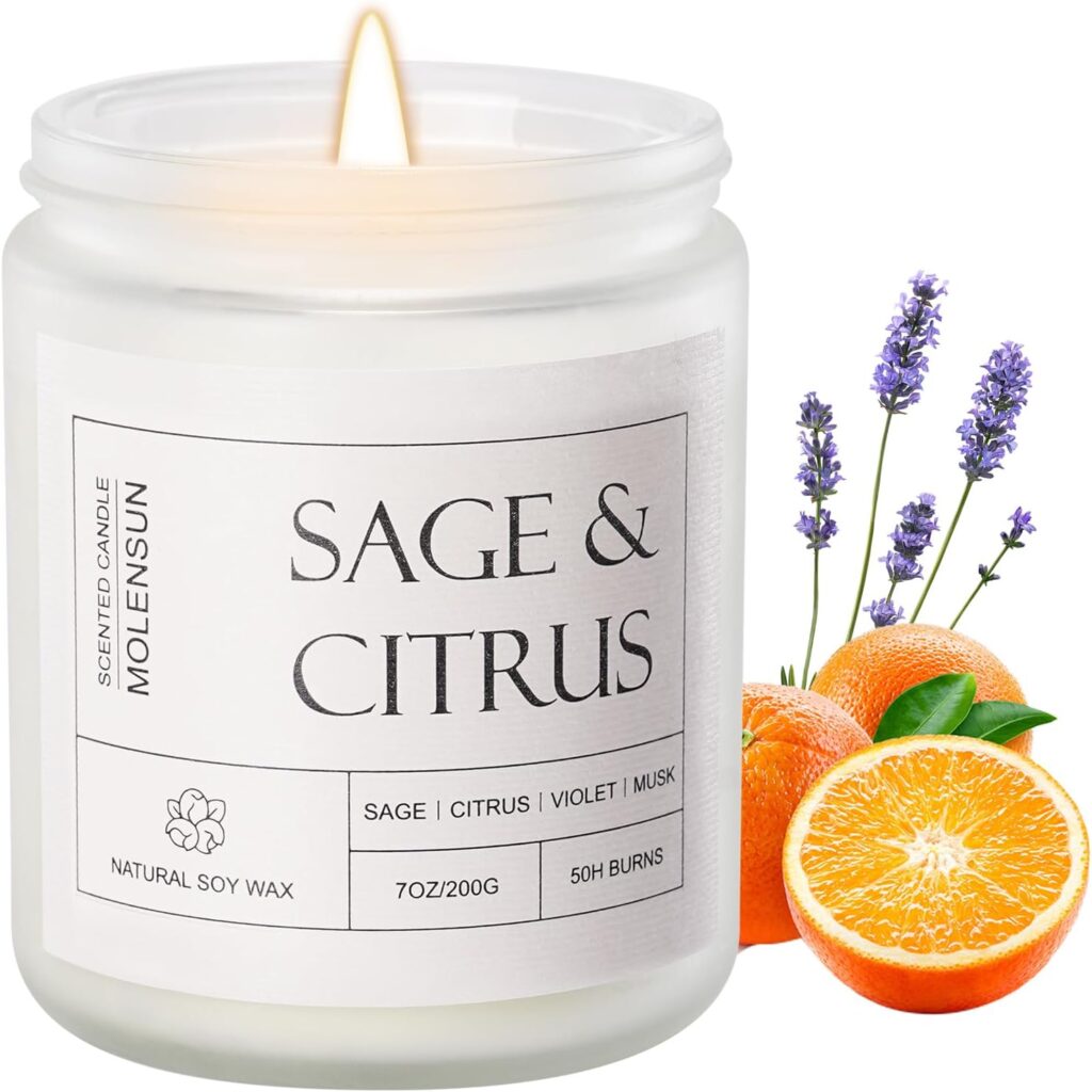 Sage & Citrus Scented Candles, Mother’s Day Gifts, Aromatherapy Jar Candle, 7 oz Long Lasting Candles, Soy Wax Candle Gift for Women