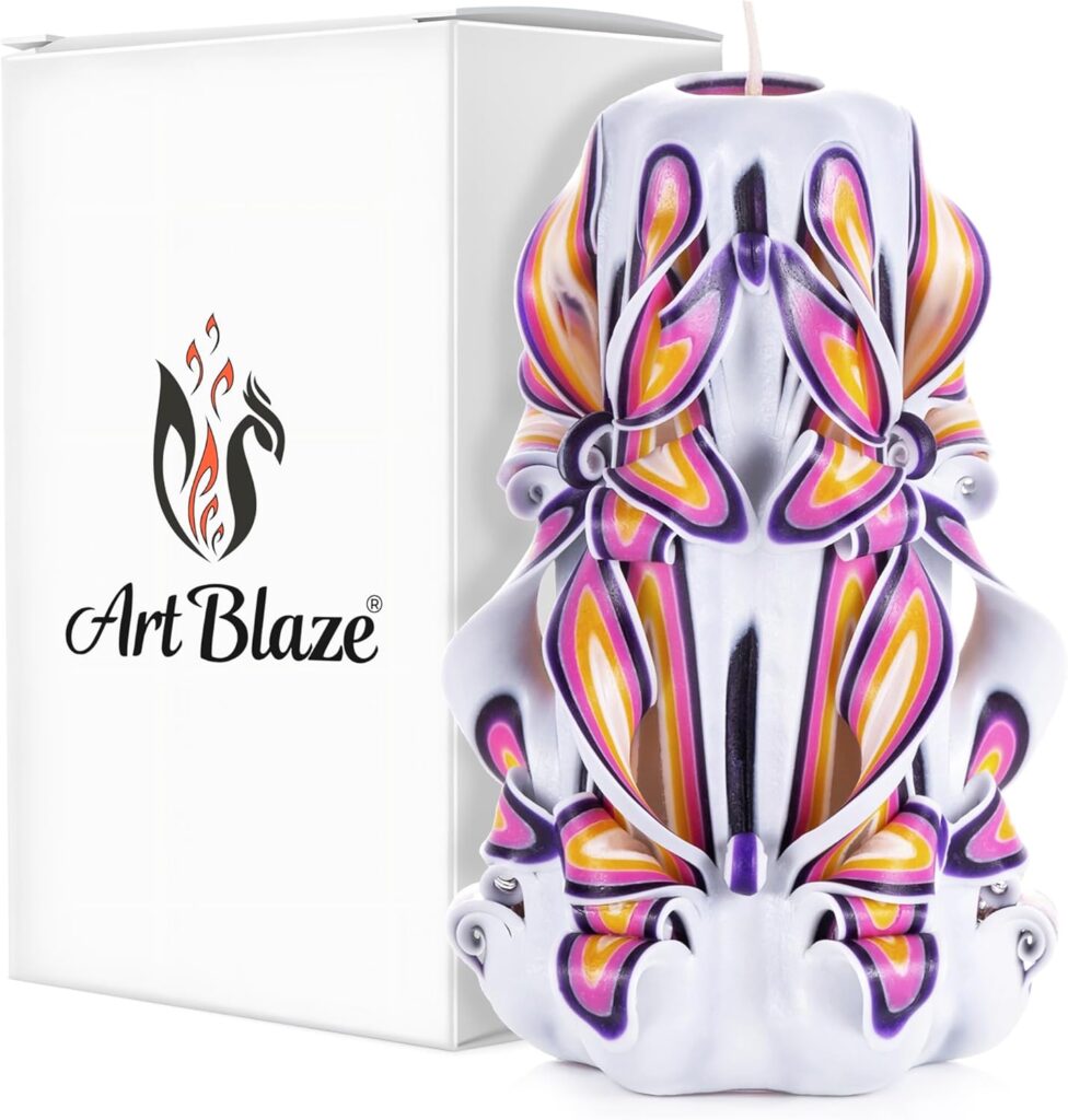 Carved Candles – Handmade Decorative Large Candle – Tall Long Burning Cute Spiral Candle for Women – Table Candle for Home Decor, Cozy Cottage Core Gift – Mother’s Day Gift for Mom – White