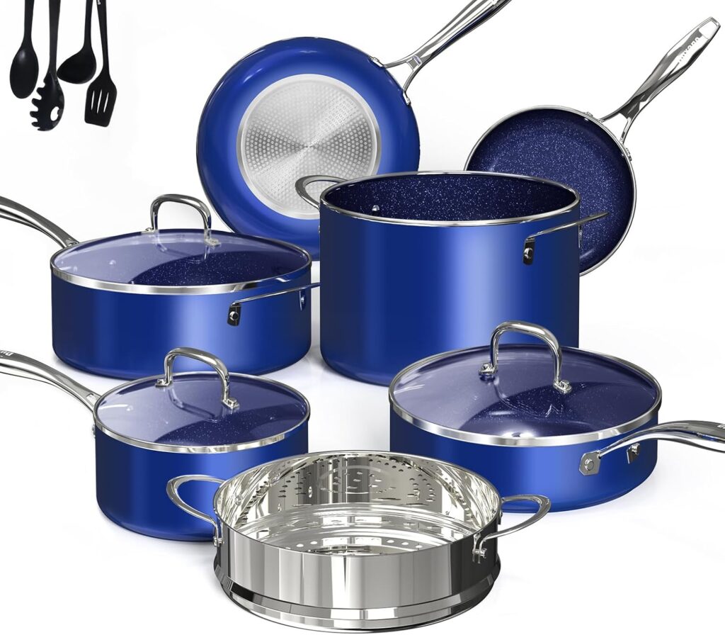 Deluxe DUXANO 14PC Healthy Pots and Pan With 9H Anti-scratch Coating, 2-Layer Non-Stick Ceramic&PFAS Free, Sensitively&Evenly Induction Cooking, Enhanced Flavor with Infrared Cookware, Dishwasher Safe