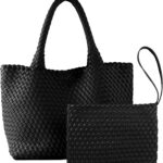SporGenius Woven Tote Bag for Women, Vegan Leather Handwoven Bags with Small Purse, Large Braided Purses Top Handle Handbags