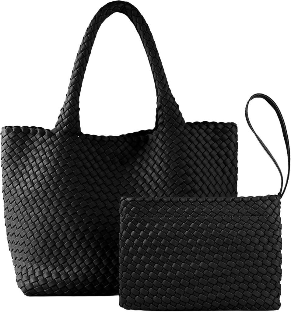 SporGenius Woven Tote Bag for Women, Vegan Leather Handwoven Bags with Small Purse, Large Braided Purses Top Handle Handbags