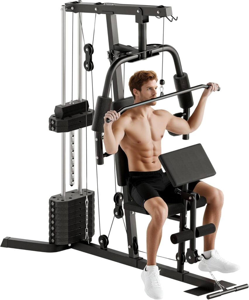 Soozier Home Gym System, Multifunction Workout Station with 100Lbs Weight Stack, 100Lbs Resistance for Full Body Workout Machine