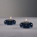 Handmade Decorative Pebble Tealight Candle Holder Set of 2 – Handcrafted Home Decor Accent for Calming Earthy Aesthetic Black Blue Diameter 3 inches – Resin