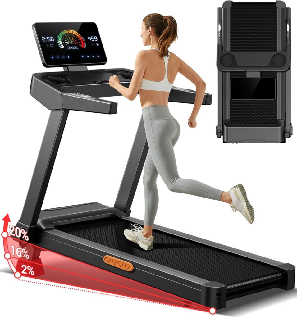 UMAY Fitness Home Folding Incline Treadmill with Pulse Sensors, 3.0 HP Quiet Brushless, 300 lbs Capacity