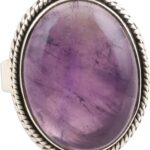 NOVICA Artisan Handmade .925 Sterling Silver Amethyst Cocktail Ring Oval Cabochon Single Stone India Birthstone Gemstone ‘Sweet Glory’