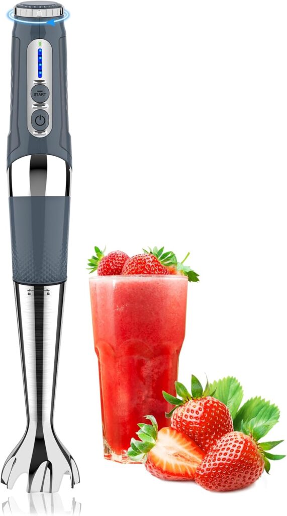 Cordless Immersion Blender Handheld: Powerful Rechargeable Electric Hand Blender, 21-Speed & 3-Angle Adjustable with Stainless Steel Blades for Milkshakes, Smoothies, Soup, Puree, Baby Food (Grey)