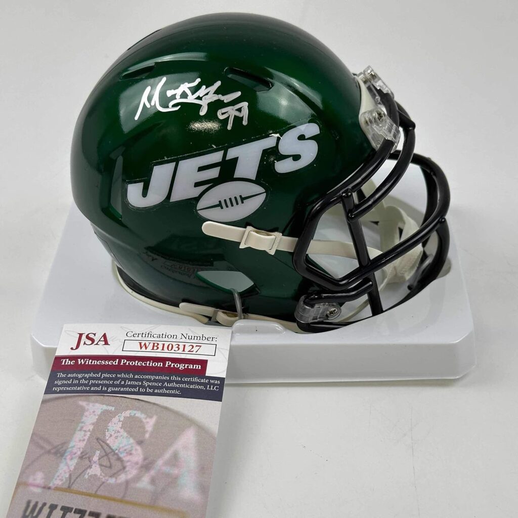 Autographed/Signed Mark Gastineau New York Jets Football Mini Football Helmet JSA COA
