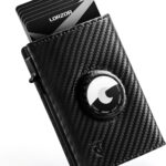 LORZOR AirTag Wallet – Full Grain Leather, Mens Minimalist Wallet with Apple Air Tag Holder, Slim Smart Pop up Card Case, ID Window, RFID Blocking, Front Pocket (AirTag Not Included)