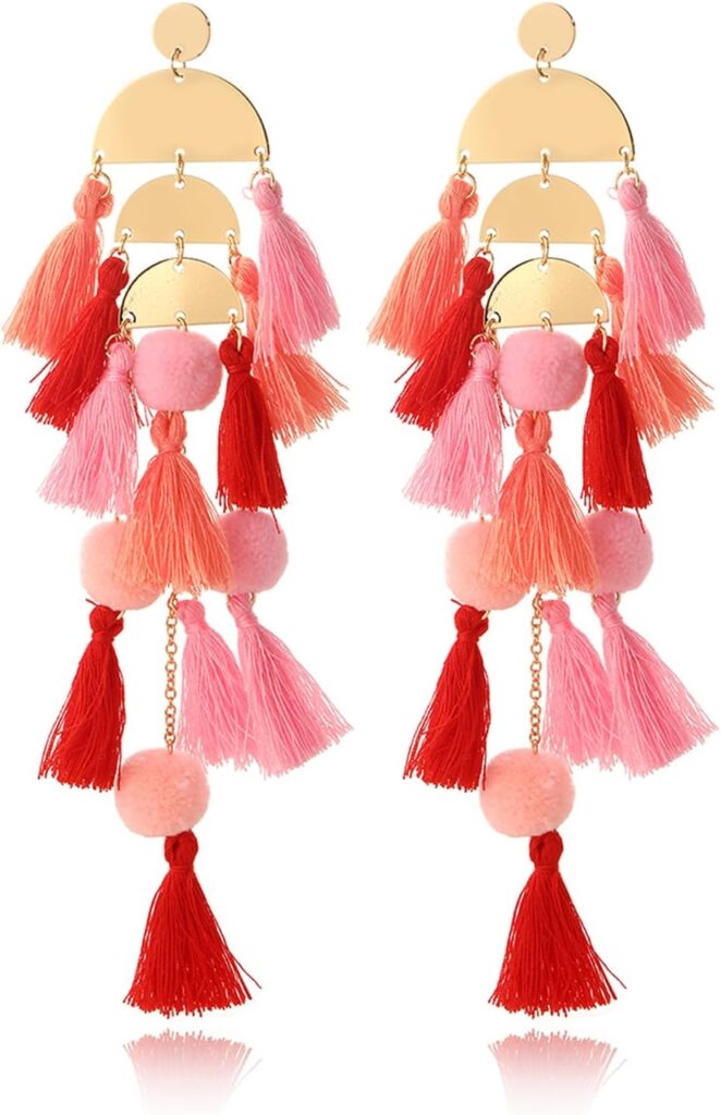 Long Tassel Earrings for Women Colorful Fringe Drop Dangle Earrings Bohemian Hawaiian Summer Beach Jewelry for Womens Vacation Outfits