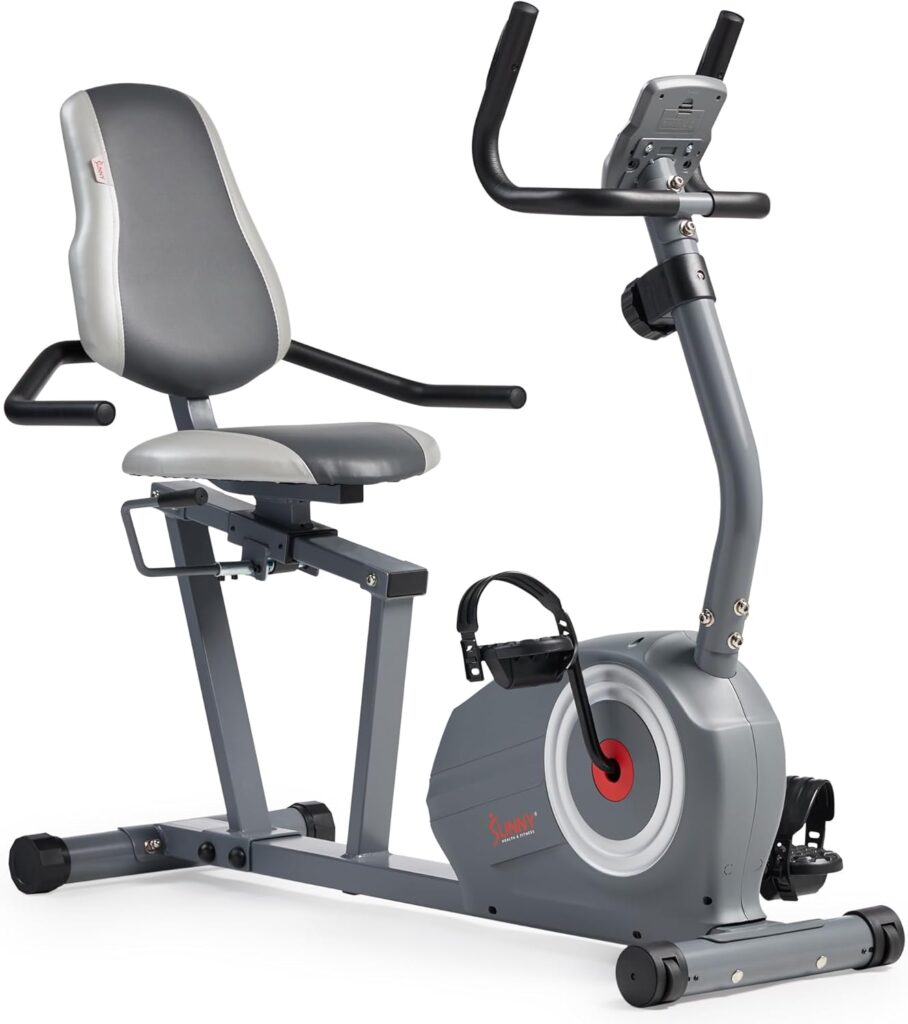 Sunny Health & Fitness Essentials Series Magnetic Smart Recumbent Bike with Exclusive SunnyFit App Enhanced Bluetooth Connectivity – SF-RB422003