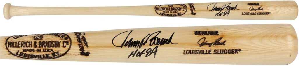 Johnny Bench Cincinnati s Autographed Blonde Louisville Slugger Game Model Bat with “HOF 89” Inscription – Autographed MLB Bats