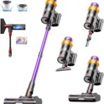 Cordless Vacuum Cleaner, 600W 50KPA 70 Mins Vacuum Cleaners for Home, Self-Standing Cordless Vacuum with Charging Dock Station, LED Display, Upgraded Anti-Tangle Stick Vacuum for Pet Hair/Carpet/Floor