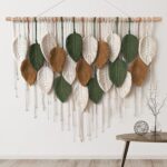 KHOYIME Large Macrame Wall Hanging Boho Woven Tapestry, Chic Home Decor Modern Bohemian Handmade Leaf Feather Wall Art Decorations for Apartment Dorm Living Room Bedroom Nursery Backdrop 39″W X 29.5″L
