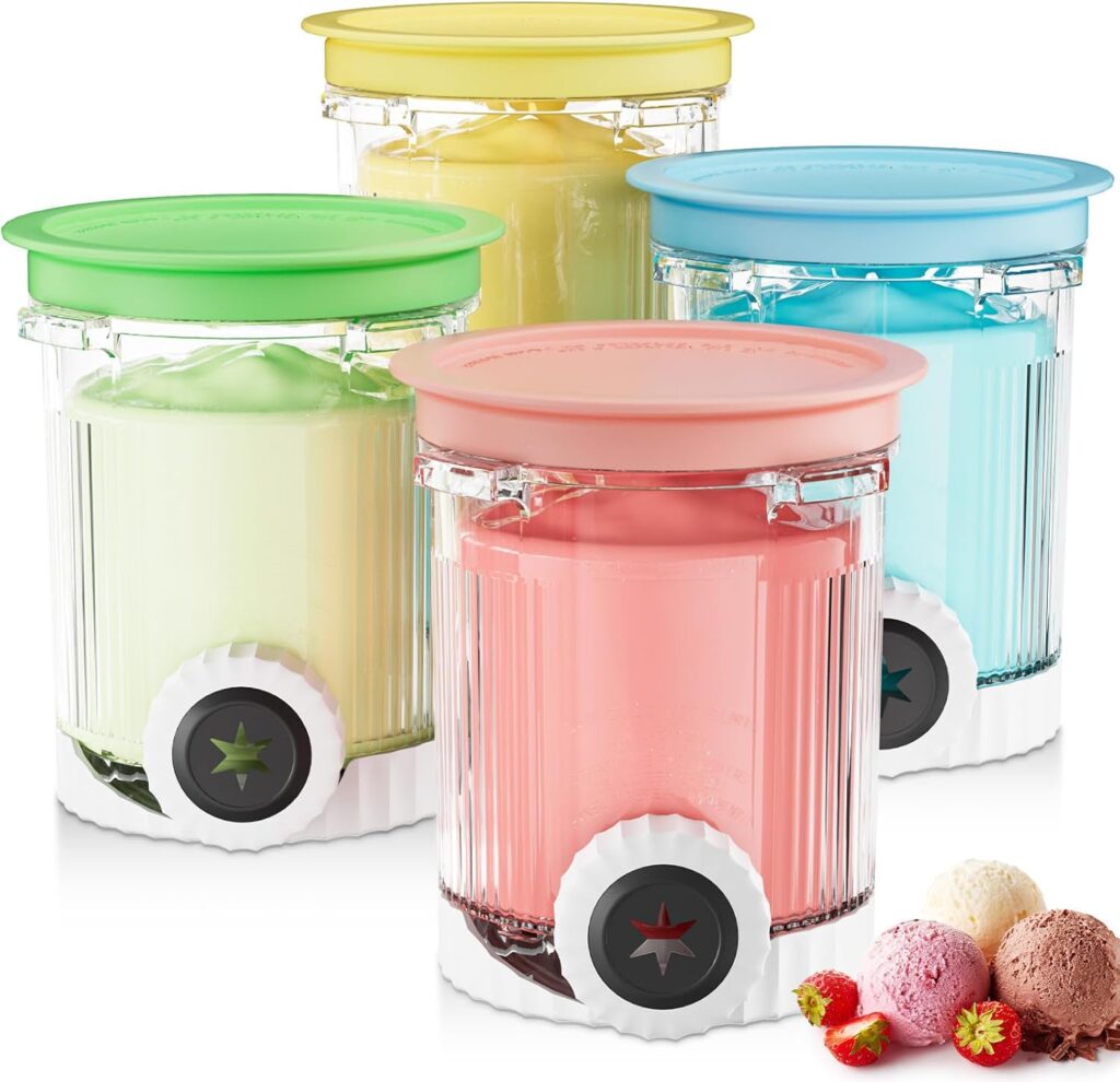 4Pack Creami Swirl Pints and Lids for Ninja Ice Cream Maker NC700 Series, Creami Containers Replacement for Ninja Swirl Soft Serve Makers, Swirl Pints with 4Color Lids, BPA-Free & Dishwasher Safe