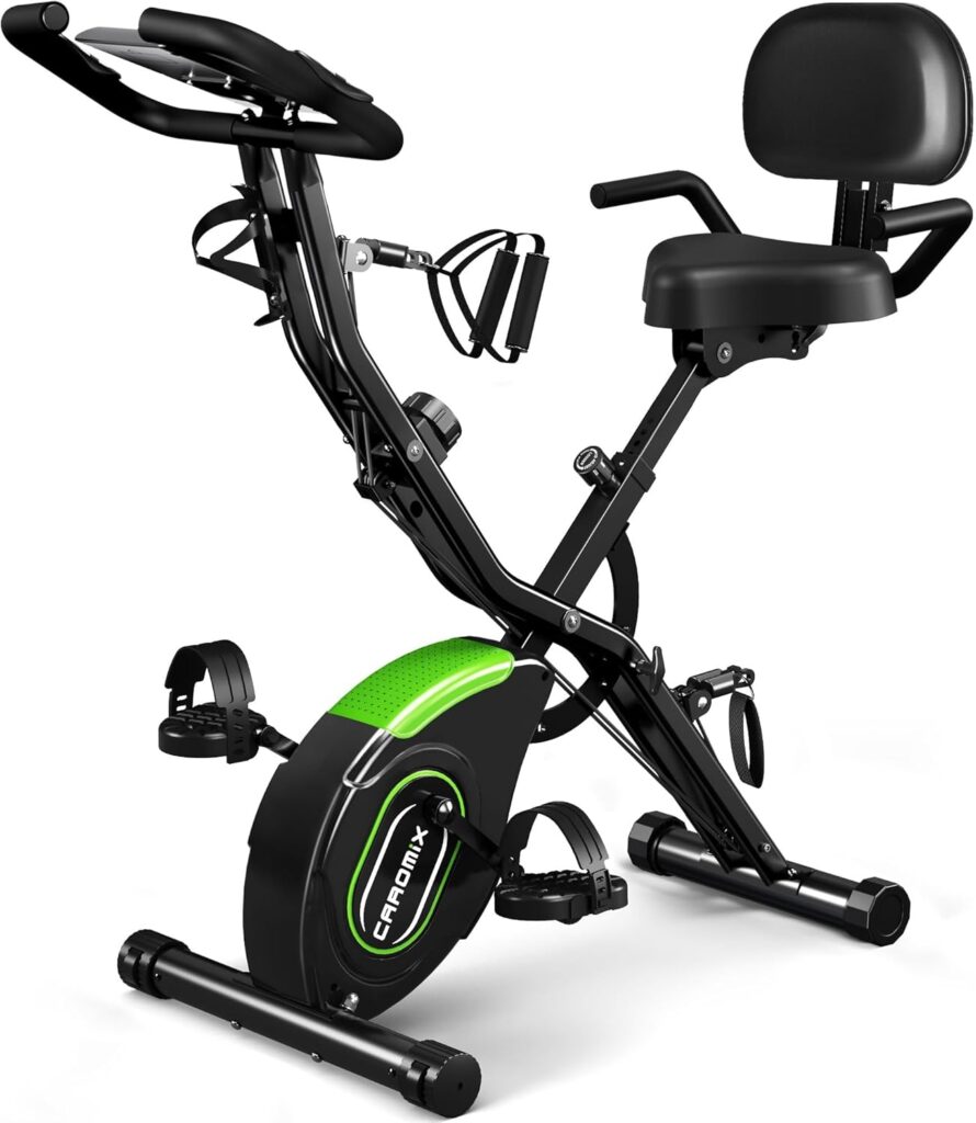 Caromix Folding Exercise Bike, 5 in 1 Stationary Magnetic Cycling Bicycle Upright Indoor Cycling Bike for Home Workout 330LB Capacity