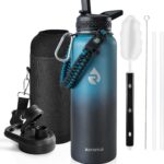 Insulated Water Bottle 40 oz, Triple Wall Vacuum Stainless Steel (Cold for 48 Hrs), Leak Proof & Non-BPA, Modern Water Flask Jug with Paracord Handle & Straw Spout Lids, Indigo/Black
