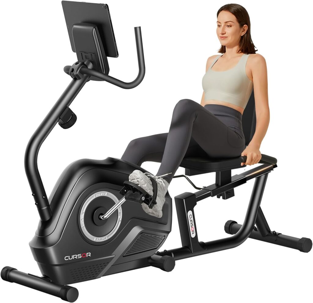 CURSOR FITNESS Recumbent Exercise Bike, Stationary Bikes for Home with Adjustable Seat, 16-Level Magnetic Resistance Recumbent Exercise Bike for Home Gym Cardio Workout Training