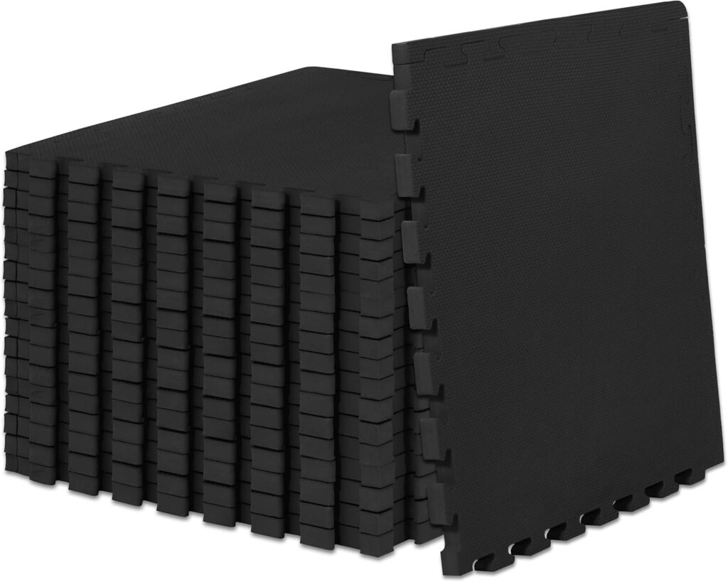 ProsourceFit Extra Thick Puzzle Exercise Mat 1″, EVA Foam Interlocking Tiles for Protective, Cushioned Workout Flooring for Home and Gym Equipment, Black 3-Pack
