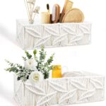 AceList Hand-Woven Macrame Storage Basket, Hanging Wall Baskets with Hooks and Liner – Set of 2, Boho Decorative Organizer for Toilet Tank, Bedroom, Nursery, and Home