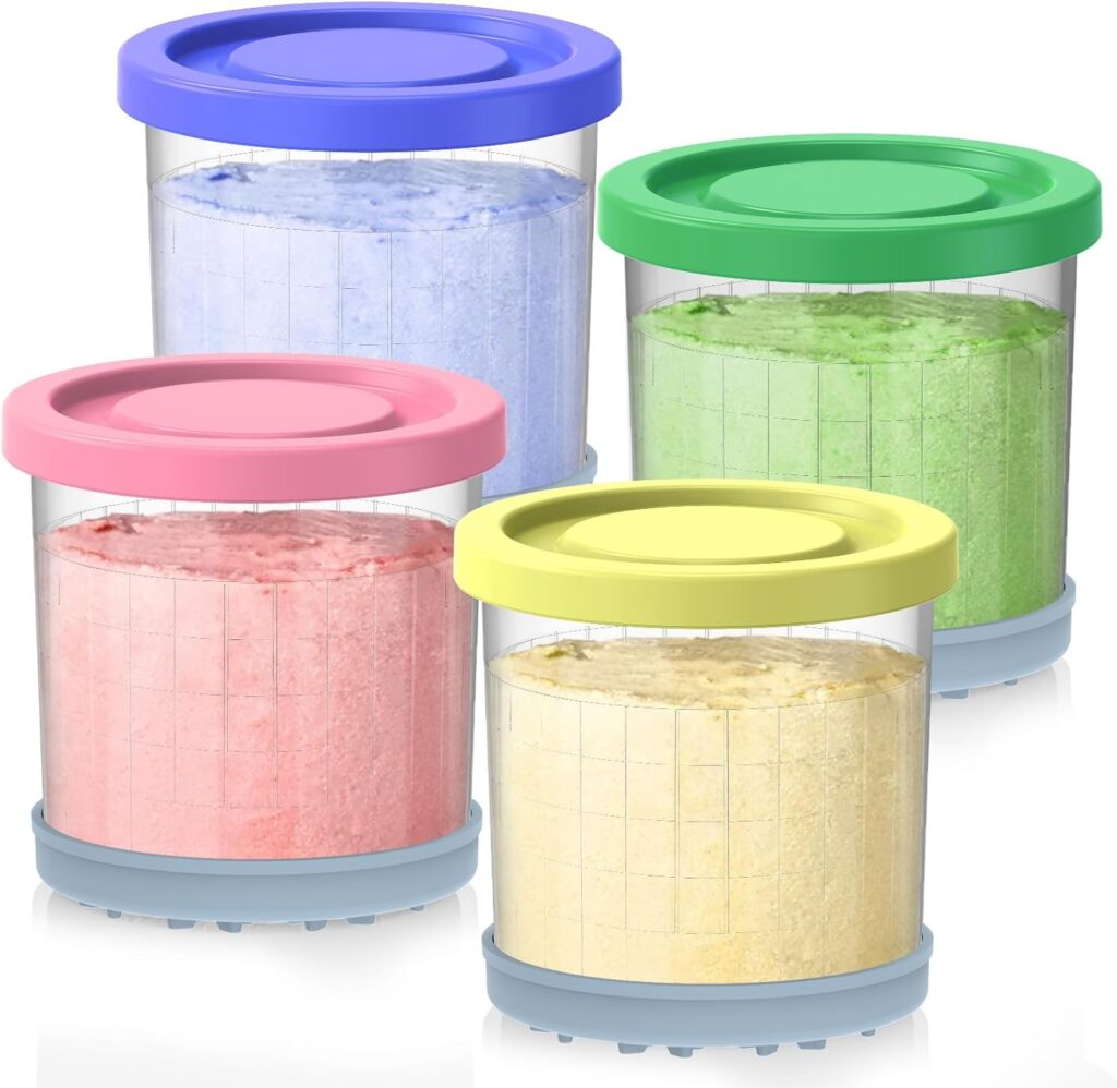 Creami Containers Replacement for Ninja Creami Pints and Lids – 4 Pack, 16oz Cups Compatible with NC300 NC301 NC299AMZ Series ninja creamy Ice Cream Maker, Creami ninja accessories