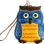 1 Piece Leather Zipper Coin Purse Owl Wallet, Handbag, Wrist Bag, Coin Organizer, Coin Clip, Mini Leather Zipper Organizer for Women,Mother’s Day Gift (Blue)