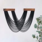 LB Boho Black Macrame Wall Hanging Handmade Black Bohemian Tapestry with Yarn Woven Tassels Macrame Wall Art Boho Wall Decor for Living Room Bedroom Dorm Nursery Home Decoration 26L X 12W inches