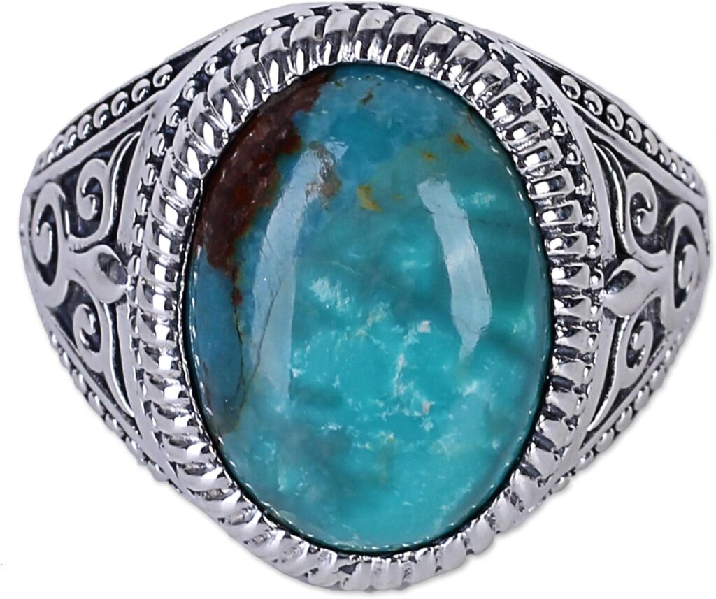 NOVICA Artisan Handmade .925 Sterling Silver Singlestone Ring Cocktail with Reconstituted Turquoise Blue India ‘Radiant Blue Beauty’