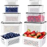 Freshmage Fruit Storage Containers for Fridge with Removable Colander, Airtight Food Storage Container, Dishwasher Safe Produce Saver for Refrigerator, Keep Berry Fruit Fresh Longer 4 pcs Small Clear