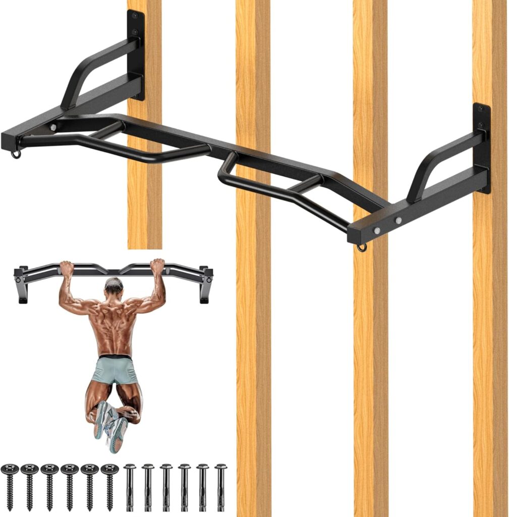 Kipika 48″ Wall Mounted Multifunction Cable Pulley System Gym, 48″ Wall Mounted Pull Up Bar, Cable Machine LAT Pulldown Attachments, DIY Home Gym Pulley Cable Machine Attachment System, Punching Bag Hanger