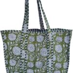 Cotton Tiger Block Print Tote Bag, Indian Handmade Shopping Shoulder Bag, Unisex Market Daily Use