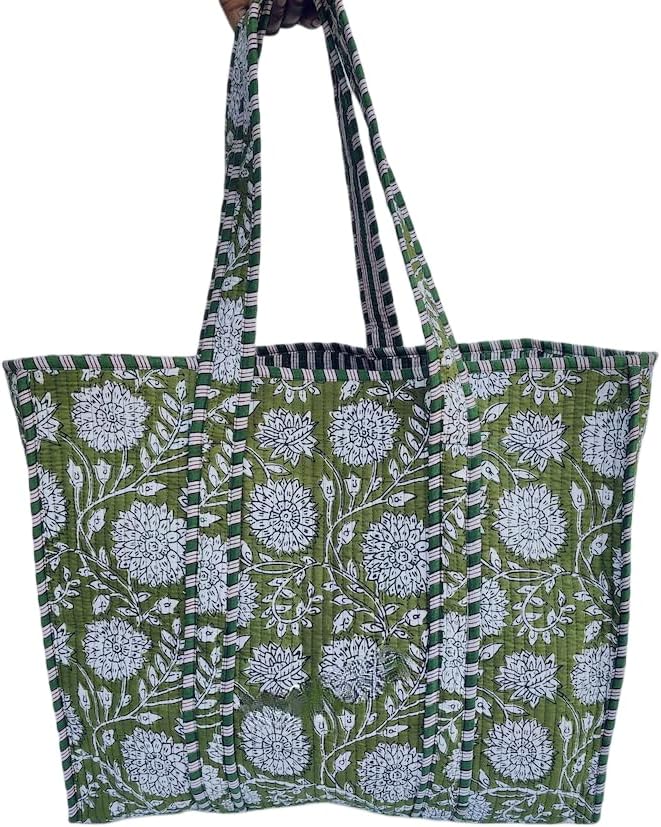 Cotton Tiger Block Print Tote Bag, Indian Handmade Shopping Shoulder Bag, Unisex Market Daily Use