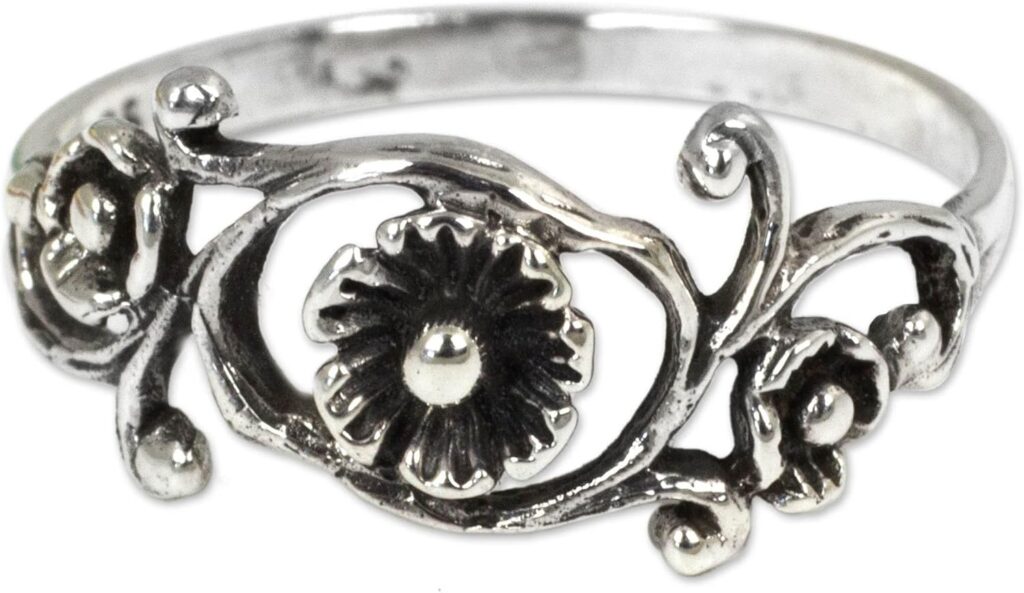 NOVICA Artisan Handmade .925 Sterling Silver Flower Ring Floral Band from Thailand ‘Lotus Rose’