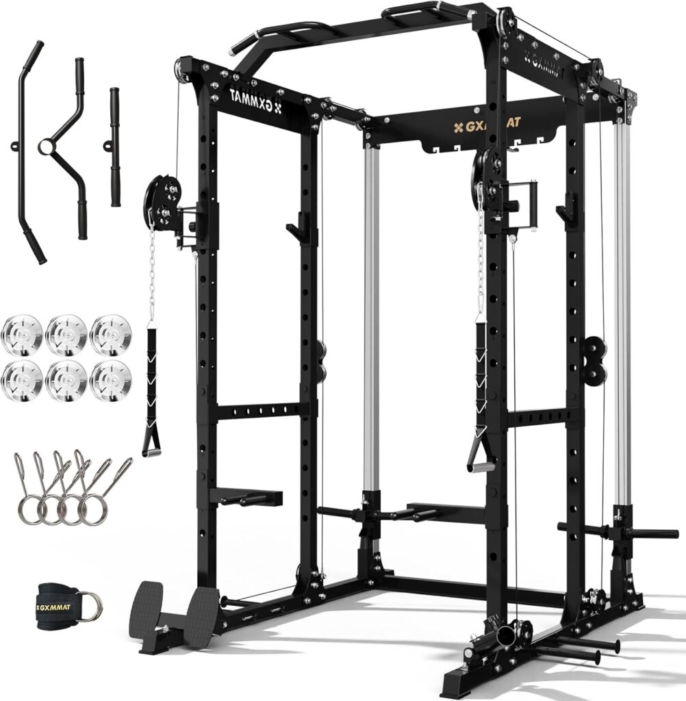 Gxmmat X6 Power Cage, 2200LB Multi-Function Power Rack with Independent Dual Aluminum Pulley System, Squat Rack for Home Gym Strength Training Equipment, Heavy-Duty Steel Construction