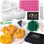 Heart Rose Silicone Molds Heart Candle Making Kit with Candle Wicks 3D Flower Silicone Molds for Candles DIY Handmade Soap Mould for Home Decor