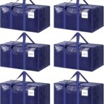 6 Pack Extra Heavy Duty Large Moving Bags with Strong Zipper & Comfortable Handles, Sturdy & Durable Clothes Storage Bags Totes Bins, Blue Packing Moving Boxes for College Supplies, Dark Blue