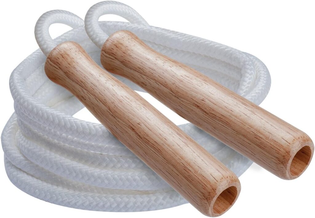 Champion Sports SR Series Classic Nylon Jump Rope with Wood Handles, 16-Feet, White (Single)