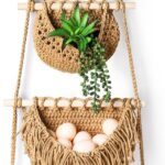Lawei 3 Tier Hanging Fruit Basket, Wall Hanging Vegetable Fruit Baskets Cotton Woven Storage Baskets for Organizing, BOHO Wall Basket Decor, Over the Door Organizer for Kitchen, Bedroom, Bathroom