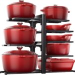 ORDORA Pots and Pans Organizer Rack for Cabinet, 15.83″ Height 8-Tier Heavy Duty 120LBS Pot Pan Organizer under Cabinet Adjustable for Dutch Oven, Cast-iron Pan, Heavy Skillets Griddles, Shallow Pot