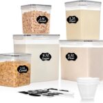 Vtopmart 5 Pack Large Flour and Sugar Storage Containers Set, Airtight Kitchen Pantry Organizers and Storage with Lids for Bulk food, Baking Supplies, BPA Free, Black